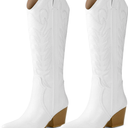 Arromic Cowboy Boots for Women Comfortable Women's Embroidered Western Cowgirl Knee High Boots Pointed Toe Zipper Chunky Heel Country Outfit Retro Tall Boots Size 9