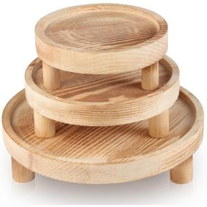 3PCS Wooden Display Risers for Display, Wood Riser Display Pedestal Stand for Home Decor (Natural, 8, 6, 5'')