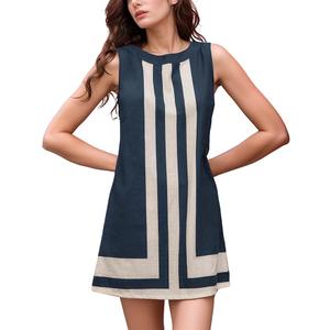 Daacee Women’s Boho Color Block Mini Dress Casual Summer Flowy Sleeveless Striped Dresses Beach Tank Sundress Coverups S