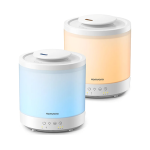 Homvana Small Humidifiers for Bedroom - 2 Packs 1.5L Cool Mist Top Fill Humidifier for Baby Nursery, Essential Oil Diffuser, 3 in 1 for Home Plants Offices and Grow Tents, 7 Color Lights, Ultrasonic