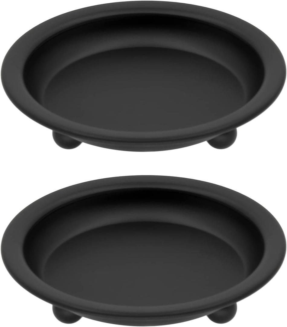 Matte Black Iron Candle Plate, Set of 2, Metal Saucer Style Candle Holder for Pillar/Scented/Flameless/Ball Candles, Decorative Candle Stand for Table Centerpiece