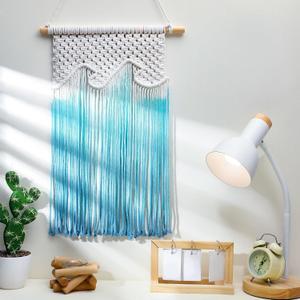 Bucherry Beach Wave Hanging Tassels Decor 14" x 20" Ocean Macrame Wall Hanging Coastal Tapestry Wall Art for Beach Themed Seafaring Living Room Bedroom Home Decoration