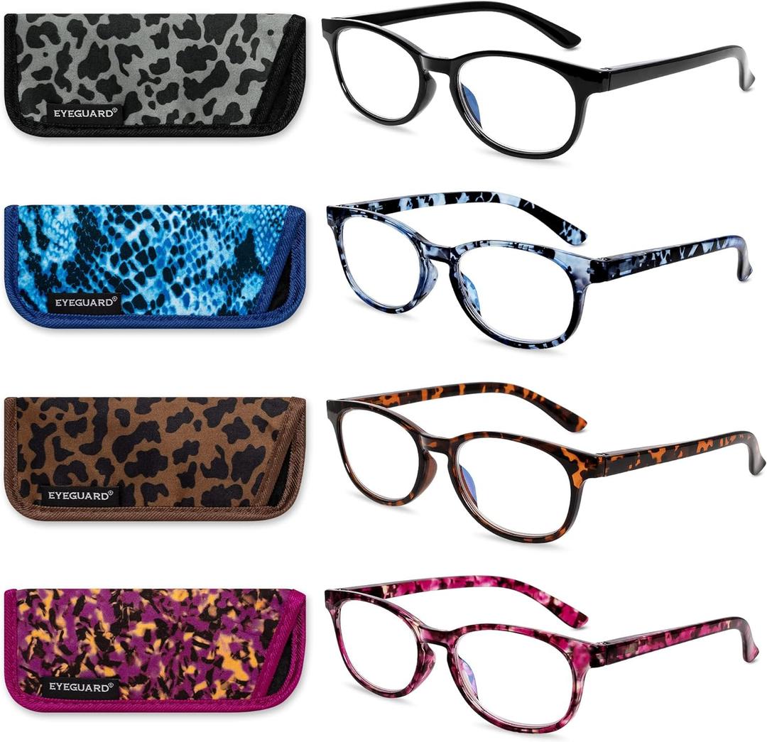 EYEGUARD Blue Light Reading Glasses 4 Pack Fashion Spring Hinge Readers for Women Computer Eyeglasses +2.25