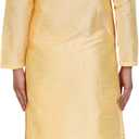 SKAVIJ Men's Art Silk Woven Design Kurta Pajama Set Ethnic Motifs Embroidered Party Dress (Yellow)