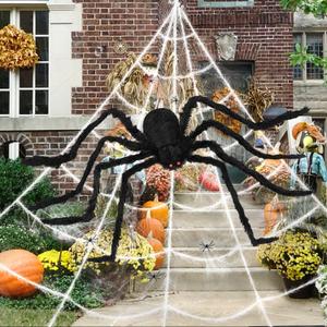 Halloween Spider Web Decorations Outdoor Triangular Spider Web and Giant Spider for Indoor Outdoor Yard Home Haunted House Haunted Garden Lawn Creepy Outside Decor