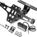MDPROMCP Motorcycle License Plate Bracket Fender Eliminator With LED Light, CNC Aluminum Universal Motorcycle License Plate Holder Mount (Black)