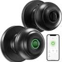 GeekTale Fingerprint Door Lock for Bedrooms, Fingerprint Door Knob with Lock, Smart Door Lock, App Control, Back-up Keys, Thumbprint Door Knob for Bedrooms, Office, Apartment (Polished Black)