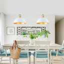 Generies 18'' Large Dome Pendant Lights for Kitchen Island, Farmhouse Modern Pendant Light Fixtures, White and Gold Wooden Adjustable Ceiling Hanging Lighting for Dining Room Bar Foyer Hallway