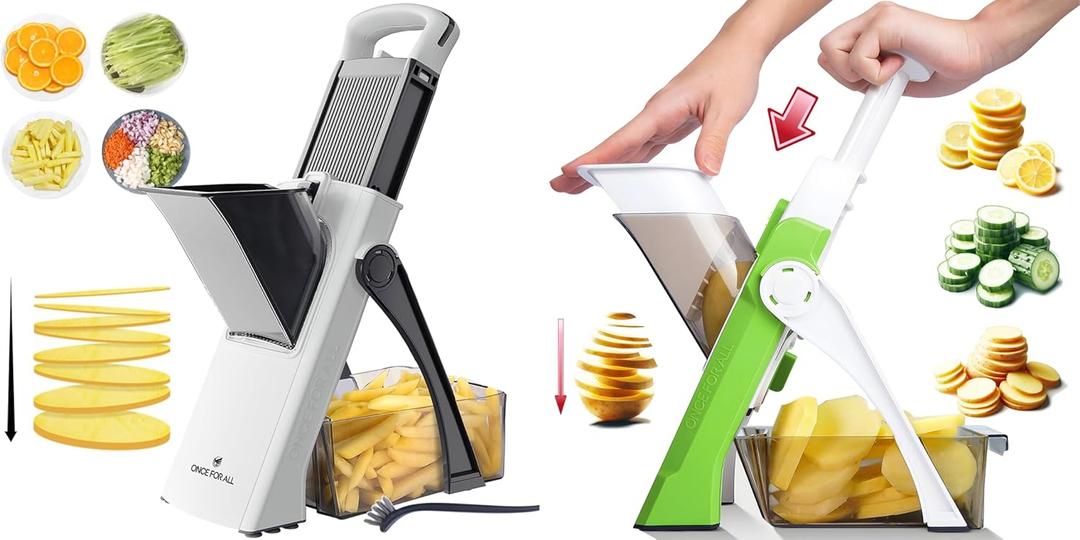 ONCE FOR ALL Upgraded Safe Mandoline Slicer Plus Black & Vegetable Slicer Green