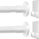 White Shower Curtain Rod,1 Inch Diameter Stainless Steel Adjustable Spring Tension Rods 32 to 80",with Holders,Anti-Slip,Curtain Rods No Drilling(1 Pack)