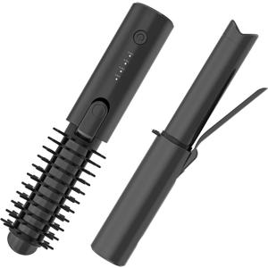 Youbella Cordless Hair Curling Iron Brush, Portable Travel Hair Curler, Mini 1.5″ Heated Round Brush, 3-in-1 USB Rechargeable Straightening Wand for Styling & Smoothing, 200 Million Ionic Care, Black