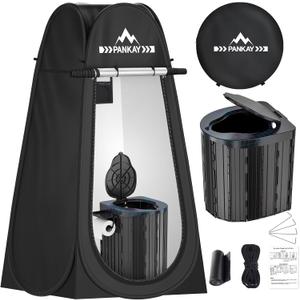 PANKAY Portable Toilet with Pop up Privacy Tent, X Large Camping Toilet Portable Potty for Adults, Outdoor Shower Tent Changing Room, Instant Pop Up, Washable Foldable Camp Toilet Kit with Carry Bag