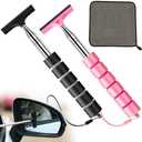 COFSODI Small car Side Mirror Squeegee(38-inch), Retractable Long Handle Mini Windshield Cleaning Tool, Car Squeegee for Window Cleaning, (Retractable Wiper-Pink+Black+Towel) 3Pcs