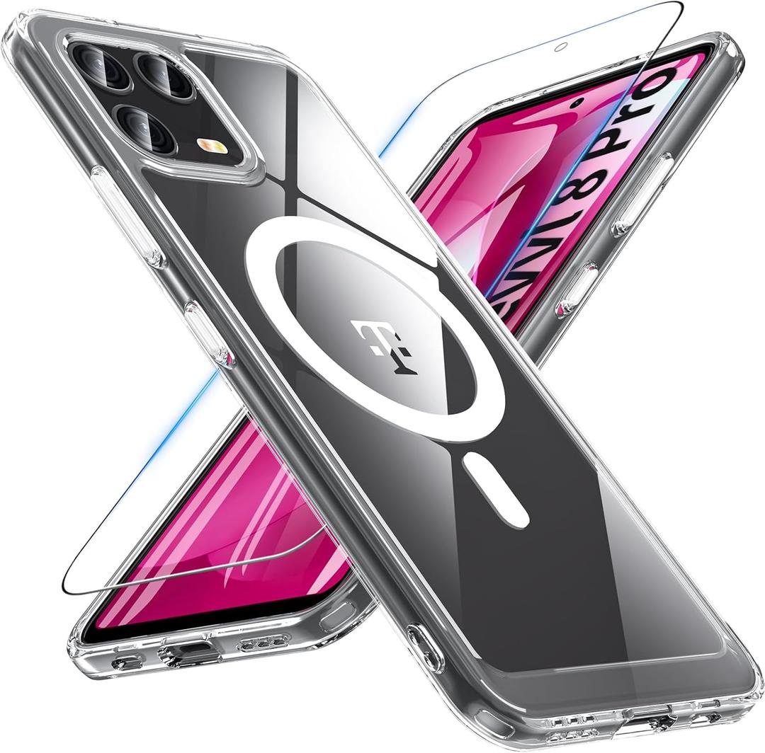 BESINPO Magnetic for T-Mobile Revvl 8 Pro 5G Case Compatible with Magsafe,Military Grade with Screen Protector Shockproof Protective Transparent Bumper Cover for Revvl 8 Pro Phone Case,Clear