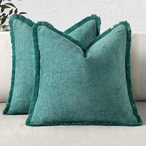 MIULEE Decorative Teal Throw Pillow Covers 20x20 Inch Set of 2 Soft Cozy Boho Farmhouse Couch Pillow Covers with Tassels Chenille Accent Pillowcases for Spring Sofa Bed Living Room Home Decor