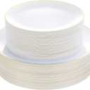 Bestluck 100PCS White Plastic Plates with Gold Rim, White Gold Disposable Plates for Party, Wedding, Include 50 Dinner Plates, 50 Dessert Plates for 50 Guests