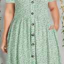 BEDOAR Women's Casual Plus Size Dress V-Neck Knee-Length A-Line Party Cocktail Swing Dress with Pockets (Green)