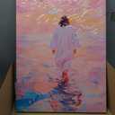 Shrandi Jesus Walking On Water Canvas Wall Art Pink Jesus Wall Decor Religious Christian Pictures Prints for Bedroom Living Room Church Decoration 12 * 18In (Stretched Canvas on A Wooden Frame), 24"L x 16"W
