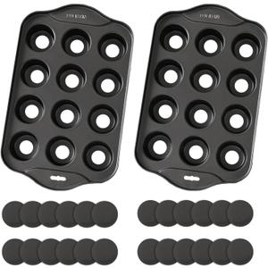 2 Pack 12 Cavity Mini Cheesecake Pan, Mini Muffin Baking Pan, Mini Cupcake Pan with Removable Bottom, Round