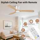 52" Flush Mount Ceiling Fans with Lights and Remote,6 Speeds DC Reversible,Dimmable,Noiseless,White& Light Wood blades Low Profile Ceiling Fans for Bedroom Living Room Patio,Modern Indoor/Outdoor, 52-Remote Control