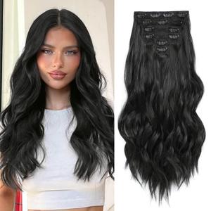 Clip in Hair Extensions for Women,Natural Black Extensions, 20 Inch 6PCS Hairpieces Long Wavy Soft Thick Hair Extensions clip ins