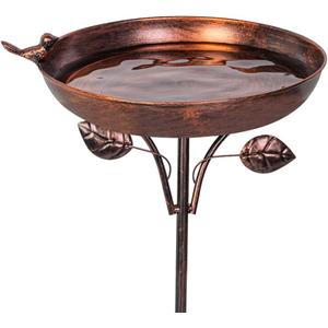 VEWOGARDEN 38" Tall Metal Bird Bath for Outside, Outdoor Bird Bath Feeder with 5-Pronged Stake for Garden, Yard, Patio Decor, Antique Bronze