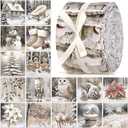 Ganeen 100 Pcs Beige Winter Quilting Fabric Roll Neutral Christmas 2.56 Inch Fabric Strips Jelly Patchwork Reindeer Snowman Nutcracker Precut Square Bundle for Xmas Handmade Material Craft DIY Sewing