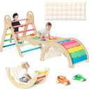 ElegantCrafts Pikler Triangle Set with Cushion, Montessori Climbing Set, Indoor Climb Toys, Indoor Playground Jungle Gyms, 9 Combinations Climbing Toy Set for Toddler, Baby, Kids 1-4, General