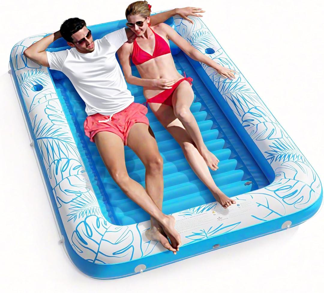 Jasonwell Inflatable Tanning Pool Lounger Float 4 in 1 Sun Tan Tub Sunbathing Lounge Raft Floatie Toys Water Filled Bed Mat Pad for Kids Adult Blow Up Kiddie Ball Pit Pool (XL) (Blue)