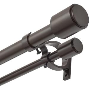 Kemmie 1" Window Treatment Curtain Rod with Cylindrical Cap Finials, Double Drapery Rod Adjustable Length 72-144", Bronze