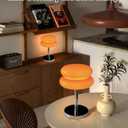 Cordless Orange Mushroom Lamp, Mid Century Modern Glass Lamp 6000mAh Rechargeable Small Table Lamps, Cute Cool Desk Lamps for Living Bedroom Nightstand Home Decor Aesthetic