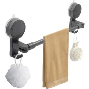 Extendable Suction Cup Towel Bar, 13.422 Inch Adjustable Aluminum Alloy Bathroom Towel Rack, No Drill Wall Mounted Removable Rotatable Retractable Rod for Bathroom & Kitchen (Gray)