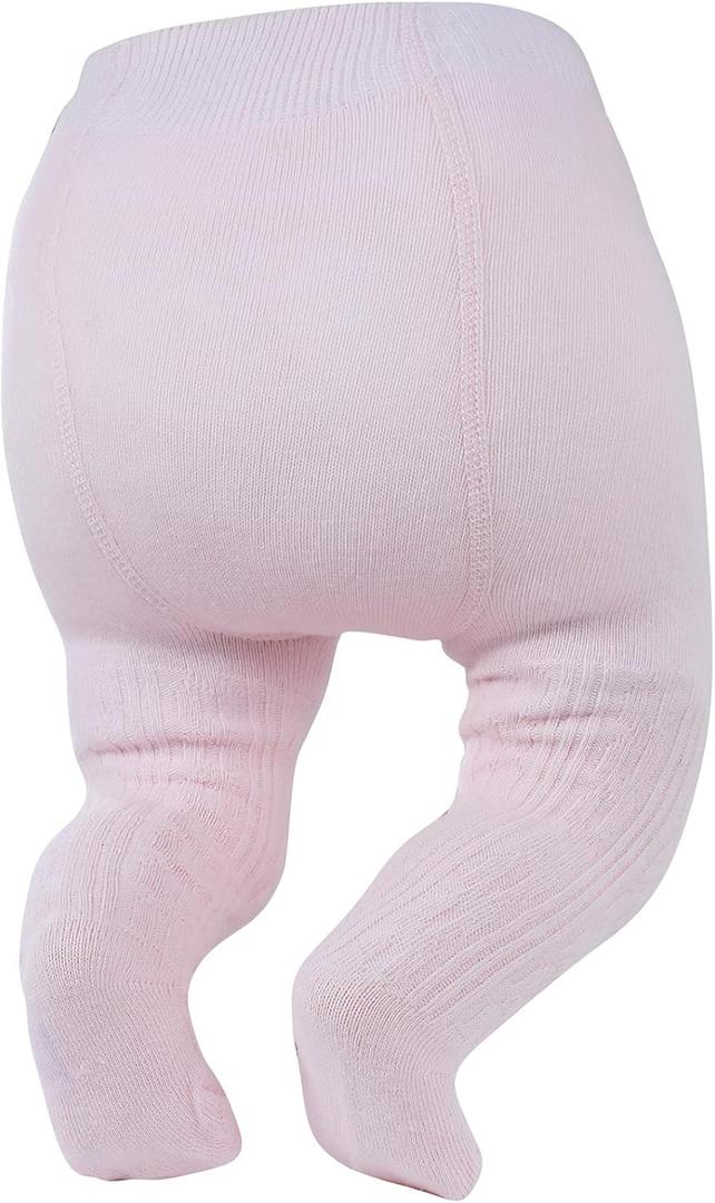 Zando Opaque Cotton Tights for Baby Girls, Infants & Toddlers, Cozy Winter Leggings with Cable Knit Design, Size 0-3M to 6-7T (Pink)