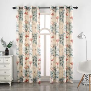 Autumn Dream White Blackout Curtains Drapes Leaves Flamingo Grommet Top Farmhouse Floral Curtains for Living Room,Bedroom,1 Panel, 52by96 inch