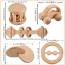 Zhanmai 5 Pieces Wooden Baby Toys Montessori Toys for Babies 0-6-12 Months Toy Rattles with Bells Baby Push Car Wooden Newborn Toy for Toddlers 1-3 Years Old Infant Boys and Girls Gifts