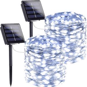 SANJICHA 2-Pack Each 72FT 200 LED Solar String Lights Outdoor, Waterproof Solar Fairy Lights Silver Wire 8 Lighting Modes Solar Twinkle Lights for Tree Garden Party Xmas Wedding Decor (Cool White)