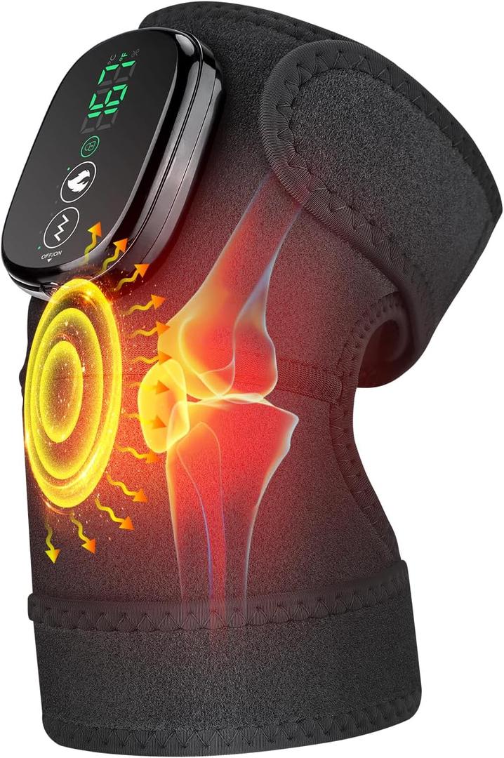 Cordless Electric Heated Knee Massager, 3-in-1 Heated Knee Massager with Heat for Knee Elbow Shoulder Wrap with 3 Vibration & Heating Modes
