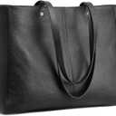 Kattee Women's Soft Leather Work Tote Shoulder Bag, Large Capacity Designer Satchel Handbags with Luggage Sleeve (Black)