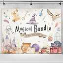Omifly Wizard Baby Shower Backdrop 7Wx5H A Magical Bundle is On The Way Photography Witch Hat Magical Bundle Castle Owl Kids Background Party Decorations Cake Table Banner Decor Photo Booth Studio Pro