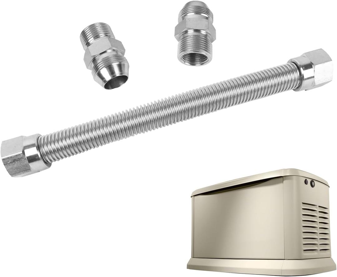 Gas Supply Line 0L4836A Fuel Line Flex 3/4 No PVC Part fit for Generac Generators, Flexible stainless steel flex line, Replaces 0D3031 Rubber Hoses, 15" Fuel Connection Hose