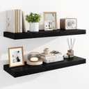 Marsmiles 32" Floating Shelves for Wall, Wooden Shelves with Invisible Brackets Set of 2, Rustic Farmhouse Wall Mounted Shelf for Kitchen Bathroom Living Room Study, Black