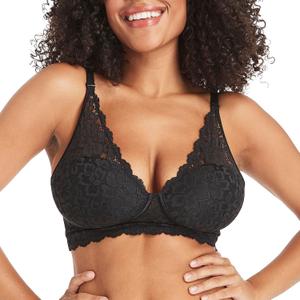 Maidenform Women's Wireless Bralette, Pure Comfort Lace Longline Bra, Convertible Bra for Women (40B, Black)