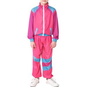 Happy Cherry Kids 80s Tracksuit Colorblock Hip Hop Dance Outfit Boys Girls Retro Windbreaker Jacket with Pants Set, Size 110
