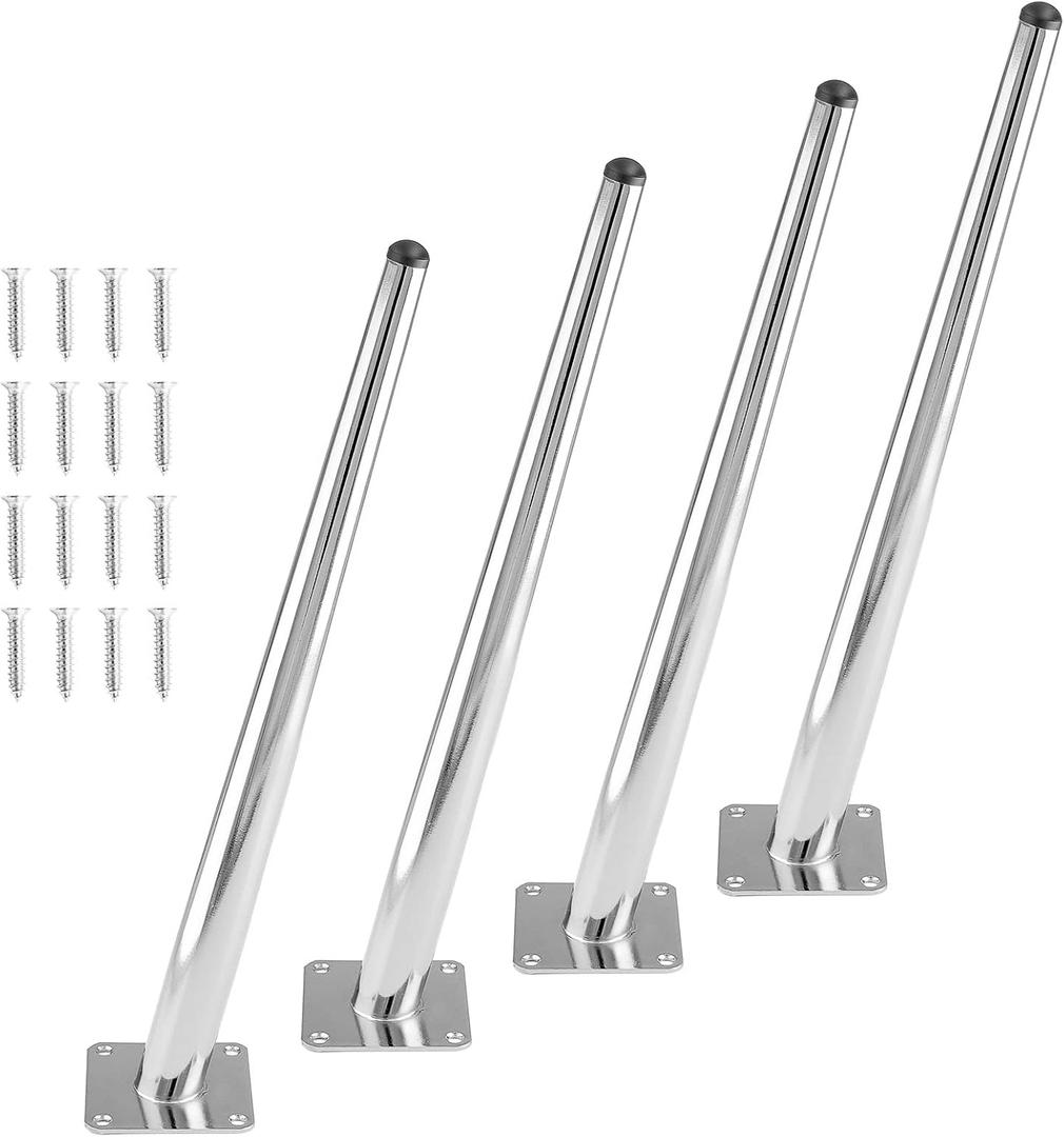 4pcs 16 Inch Furniture Legs, Oblique Conical Metal Legs Chrome Mid-Century Style Furniture Feet for Sofa Cabinet Table Chair Cupboard Couch Ottoman Home DIY Projects (Silver)