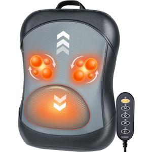 Shiatsu Back Massager with Heat : Up & Down Rolling Massage Kneading Massager for Back Pain Relief Deep Tissue - Adjustable Intensity and Heat for Office Workers, Seniors, and Daily Comfort