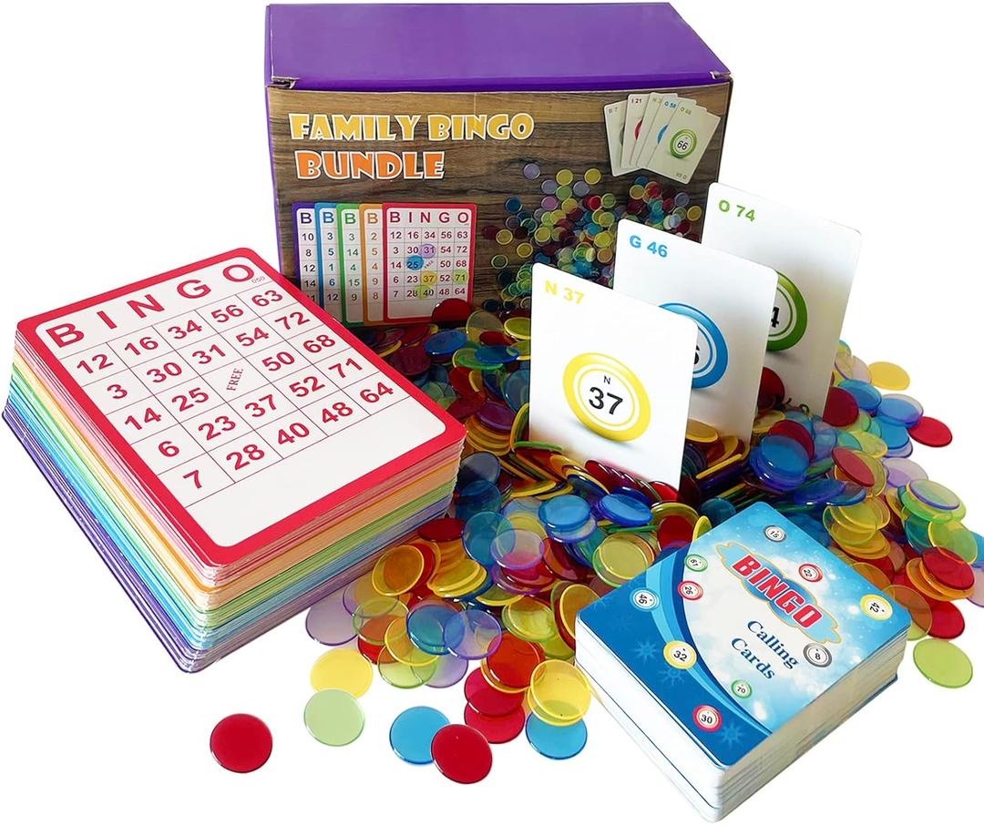 Yuanhe Complete Bingo Game Set - 100 Bingo Cards,1000 Chips and Deck of Calling Cards for Family,Large Groups,Parties,Game Nights
