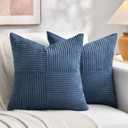 Fancy Homi 2 Packs Dusty Blue Decorative Throw Pillow Covers 18x18 Inch for Living Room Couch Bed, Rustic Farmhouse Boho Home Decor, Soft Corss Corduroy Patchwork Textured Square Cushion Case 45x45 cm