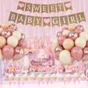 Sweet Baby Girl Burlap Banner, Pink Rose Gold Baby Girl Shower,Rose Gold Balloon , Photo Decoration Props SweetRustic Baby Shower Decorations