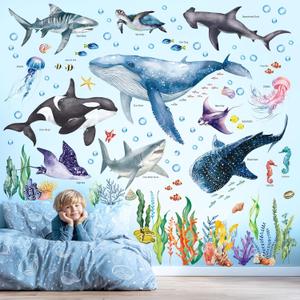 DECOWALL SG3-2430 Large Sea Creature Wall Stickers Decals Kids Under The Sea Ocean Bathroom Bedroom Fish Nursery Dcor Turtle Art Baby Room Peel
