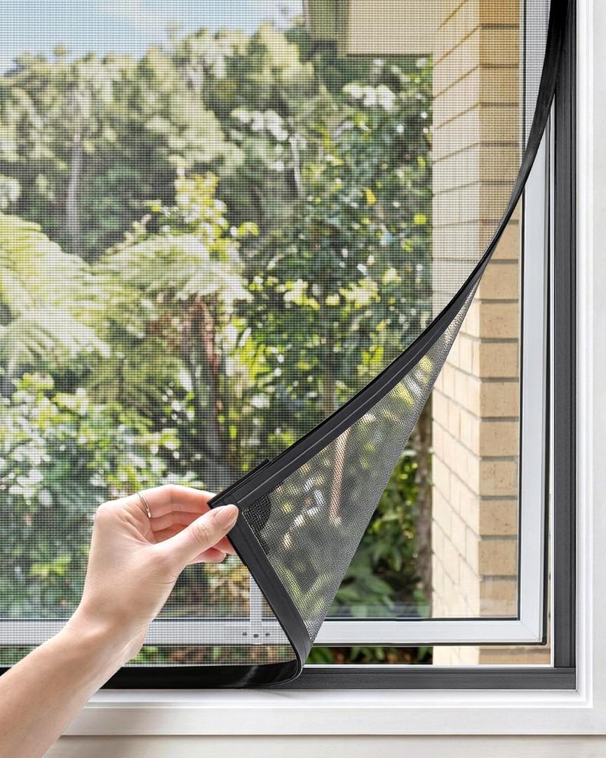 Paramondo DIY Magnetic Window Screen, Durable Black Frames with Gray Fiberglass Mesh, 39” x 59” Adjustable No Drilling Cut-to-Fit Screens for House Windows